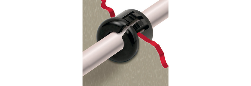 Strain relief bushings allow cable to pass through holes in furniture