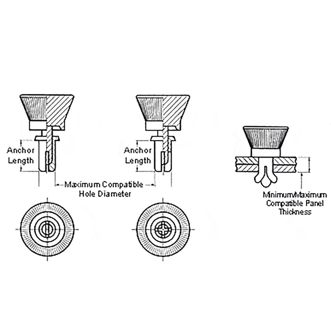 Push-In Rivets - Knob Head - Line Drawing