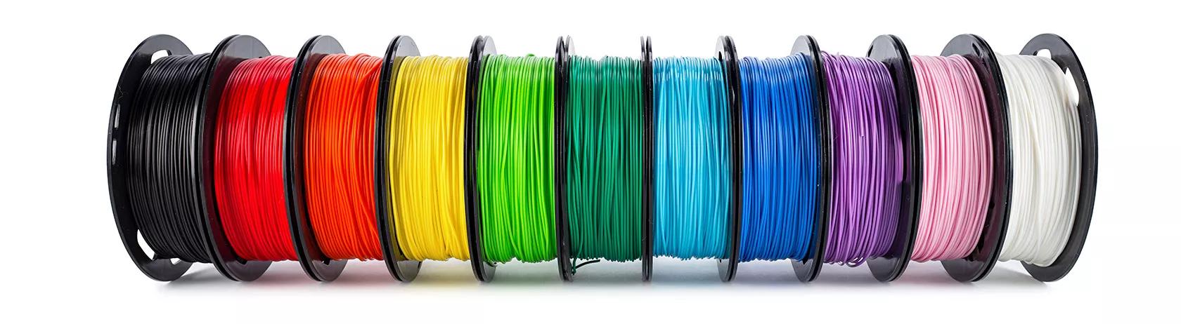 Spool of different colors of 3D printing filament 