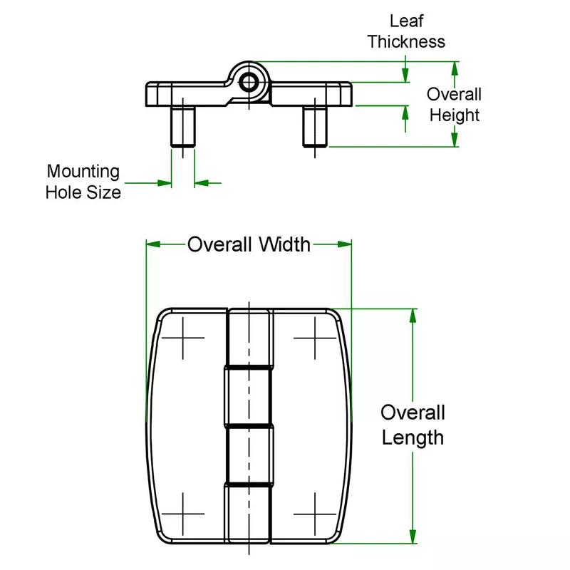 Leaf Hinges - Male Stud Thread Insert Mount - Line Drawing