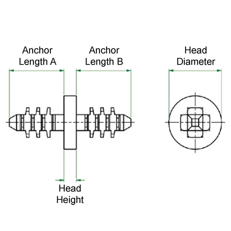 Push-In Rivets Double-Ended Fir Tree - Line Drawing