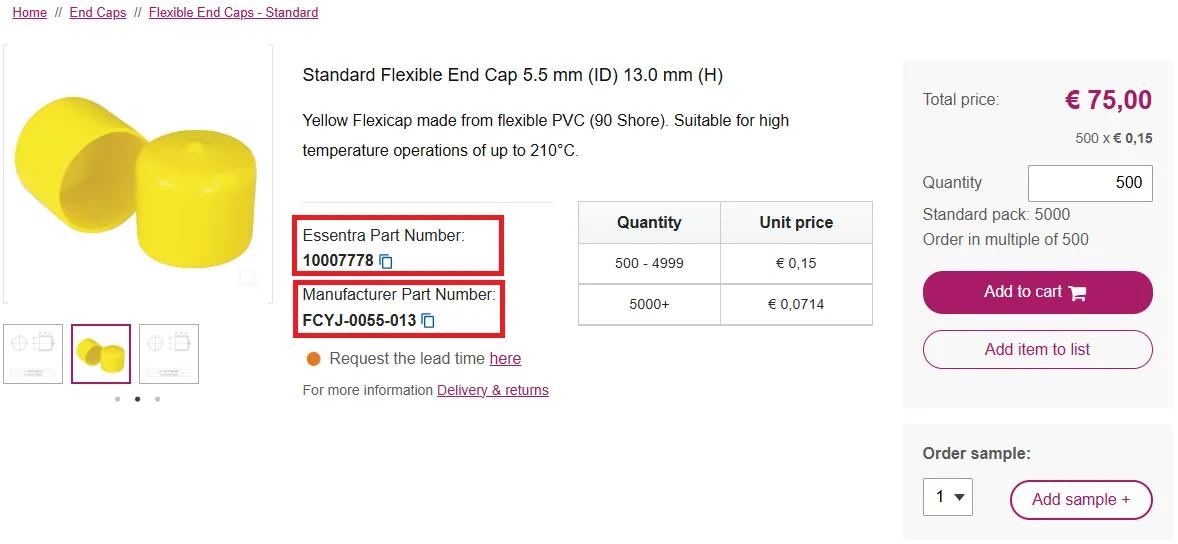 Example of product page