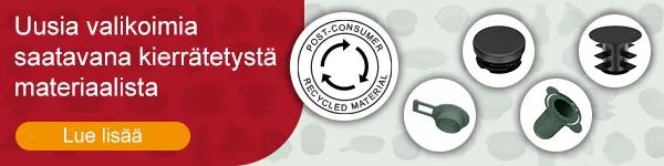 Uudet korkit ja tulpat kierrätysmateriaalista valmistettuina