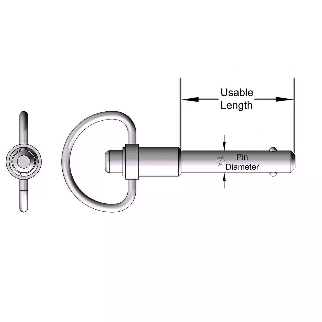 Ring Handle Ball Lock Pin - Line Drawing