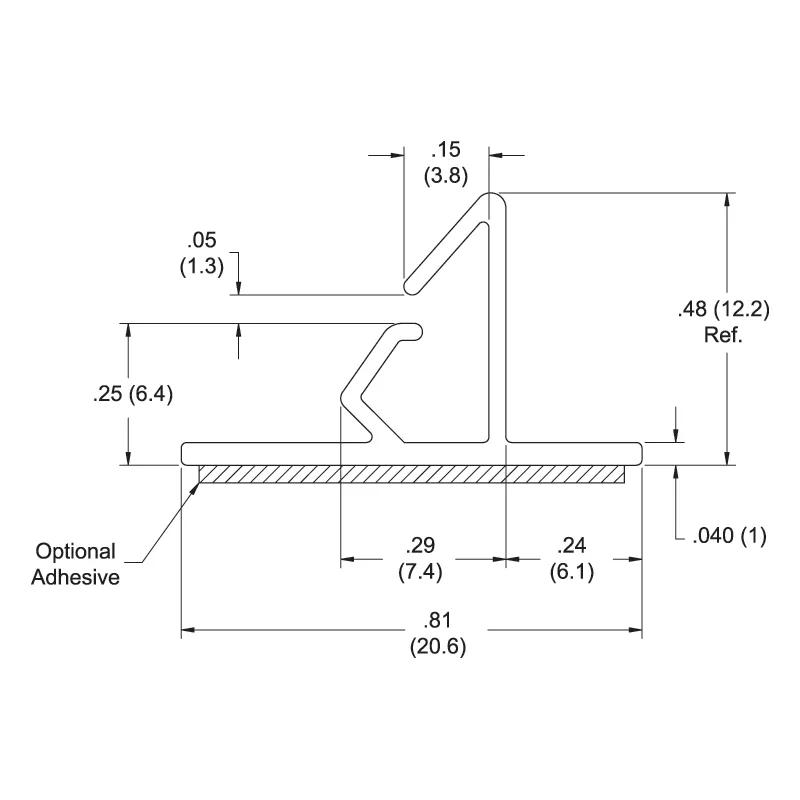 P160026_Horizontal_Card_Guides-Adhesive_No_Mount_Slide_In_One_Sided - Line Drawing