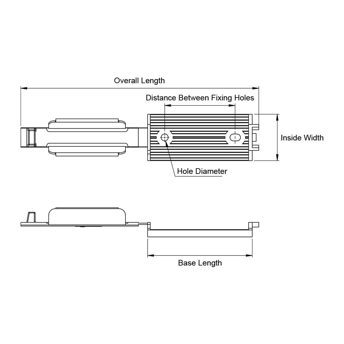 Flat Cable Clamp - Screw and Adhesive Mount with Tension - Line Drawing