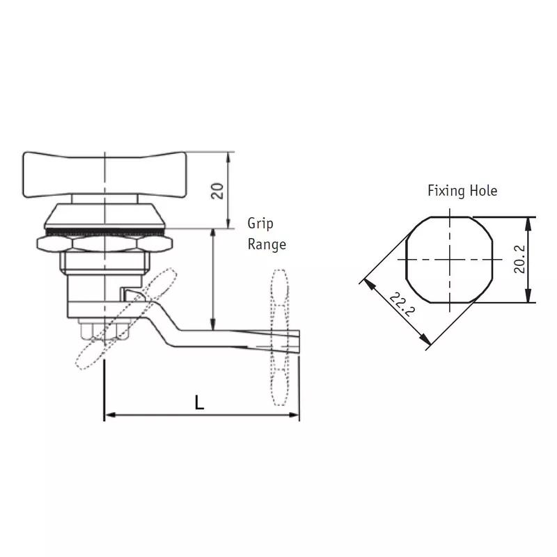 Quarter Turn Latches - Wing Knob - Line Drawing