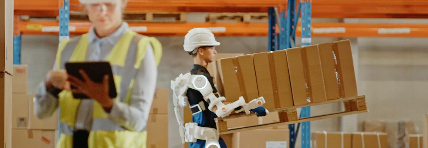 Man carrying box in background