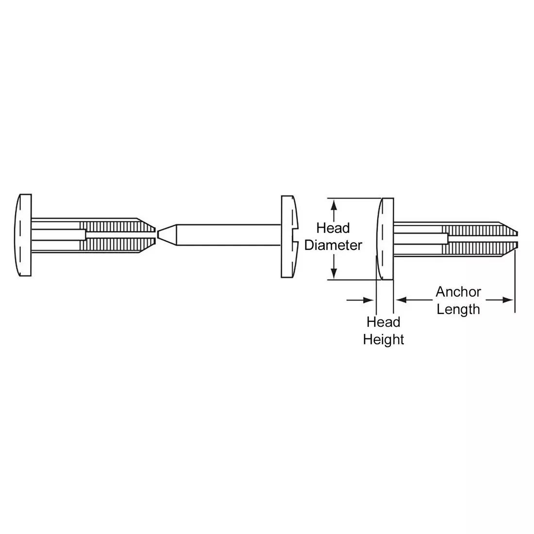 Plastic Ratcheting Action Rivet for Panel and POS Assembly 6 to 21 mm  TRANSPARENT with 28 mm diam. head