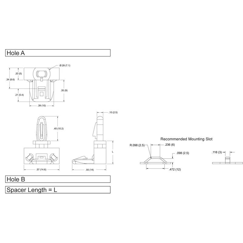 Standard Snap Lock Supports-Side-Mount Snap-Lock Bayonet Nose Snap-Lock_Removable - Line Drawing