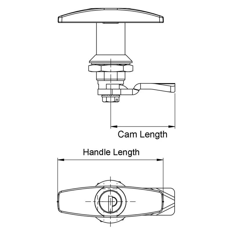 Handle Turn Cam Latches - T Handle - Line Drawing