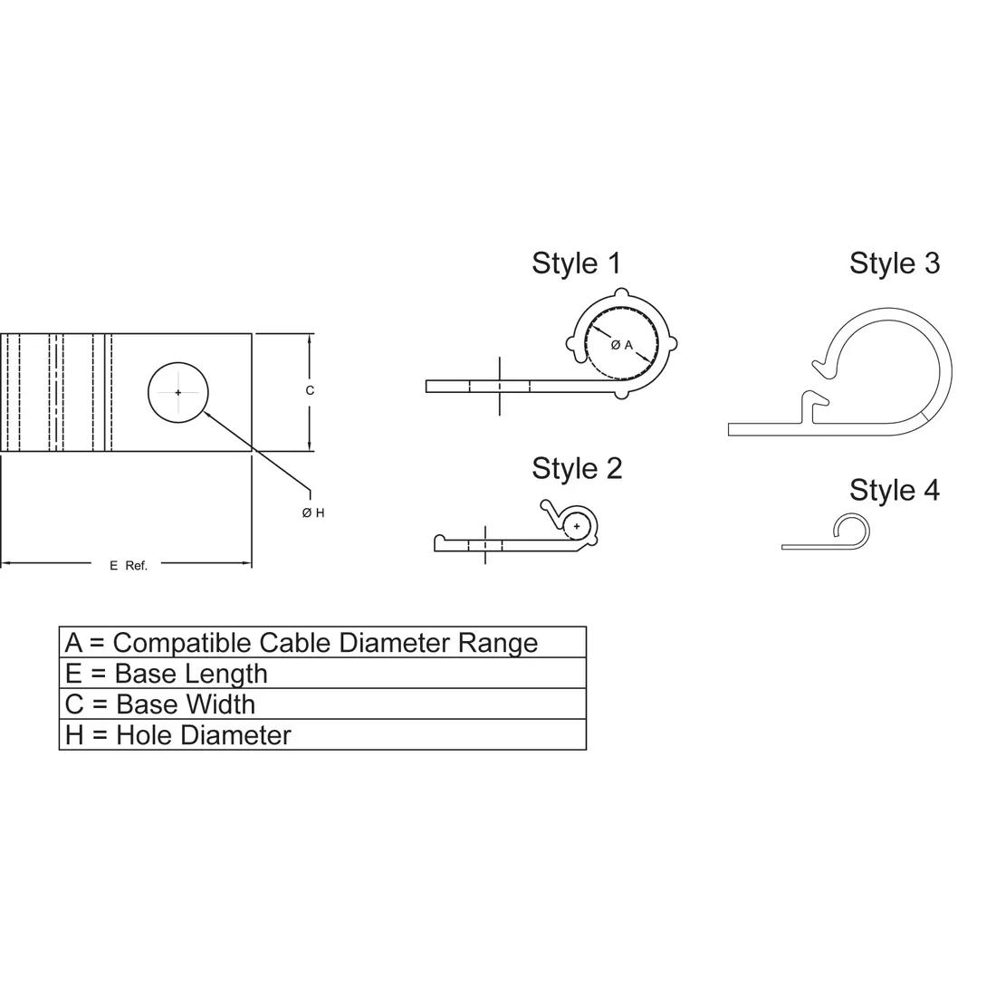 Cable Clamps - Screw Mount Wire Harness - Line Drawing