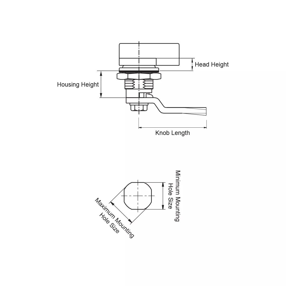 Handle Turn Cam Latches - Side Knob - Line Drawing