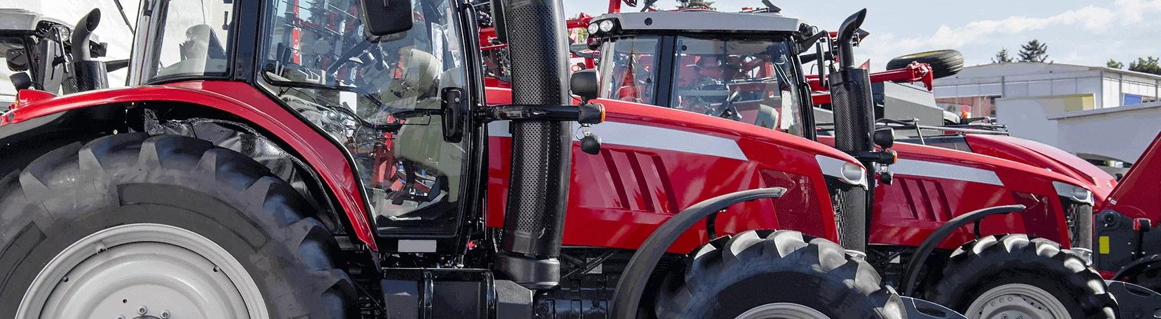 row of red tractors