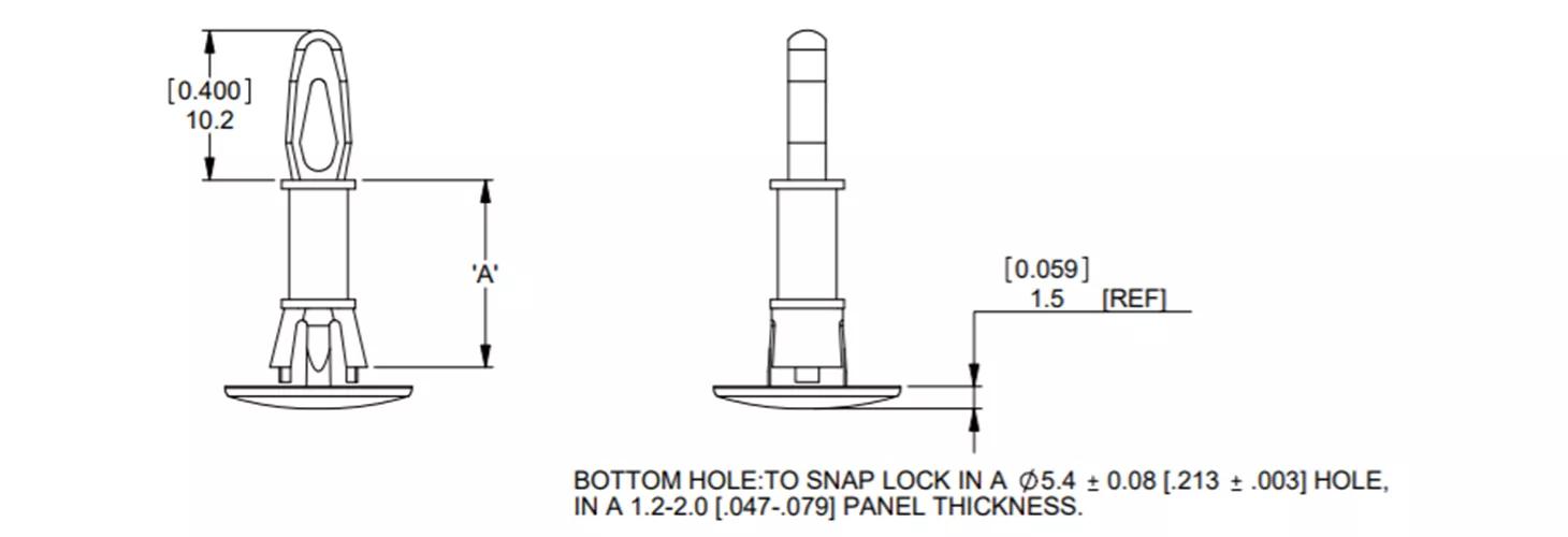 Piliers de support de PCB - Verrouillage inversé/Snap-Fit 