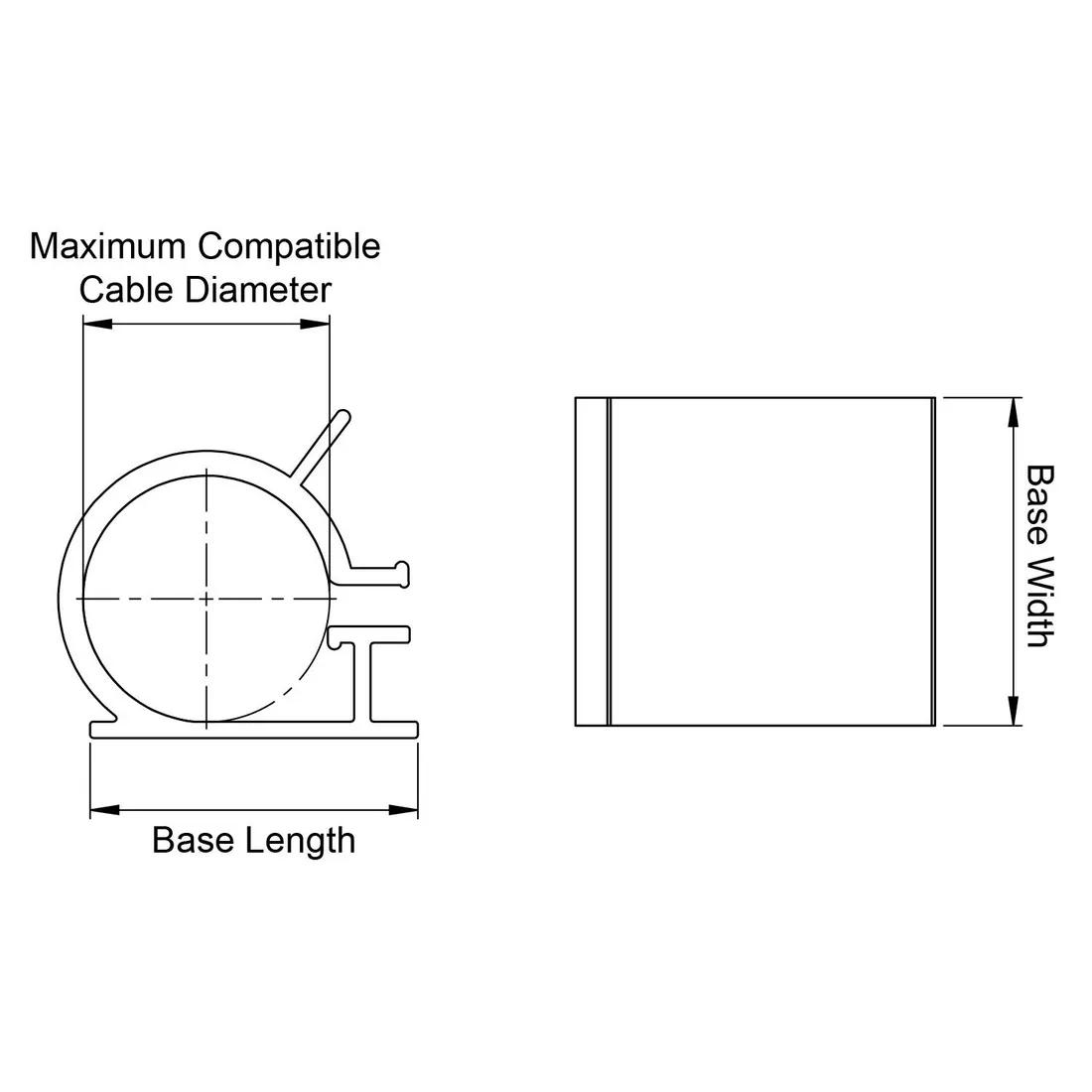 Adhesive Mount Locking Cable Clamp - Line Drawing