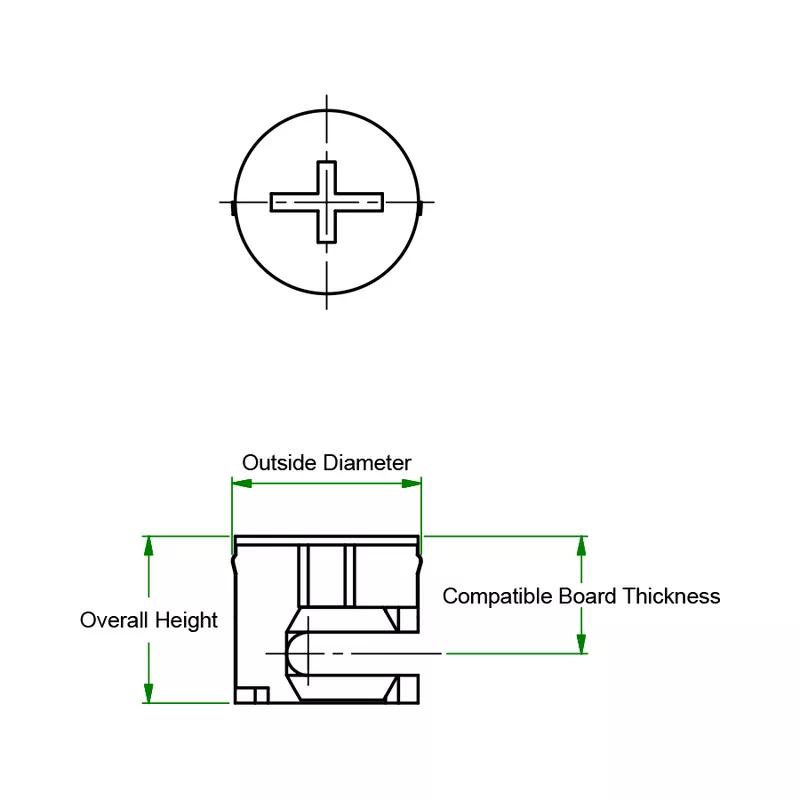 Cam Lock Nuts - Line Drawing