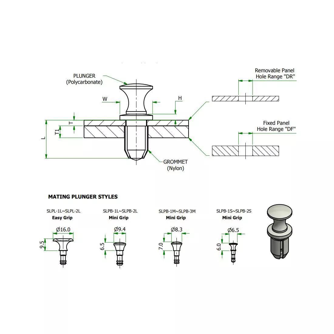 Snap Latch Rivets - Line Drawing