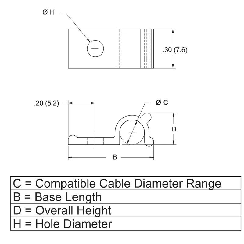 P110675_Cable_Clamps_-_Half_U_Screw_Mount - Line Drawing