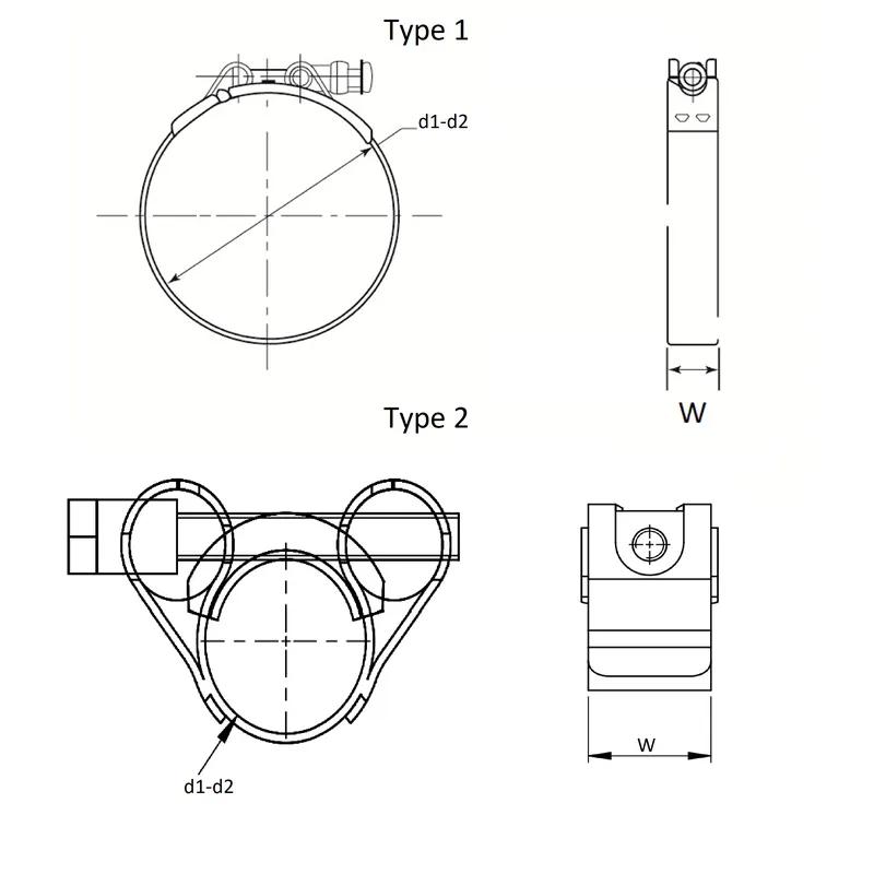 Hose-and-Tubing-Clamps-T-Bolt-Hose-Clamps - Line Drawing