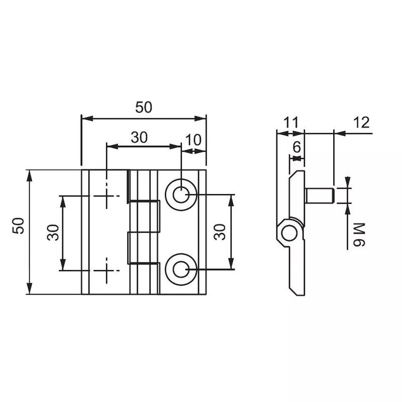 Leaf Hinges - Half Threaded Stud & Half Counter Sunk - Line Drawing