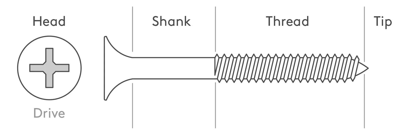 Common Fastener Heads For A Screw Or Bolt