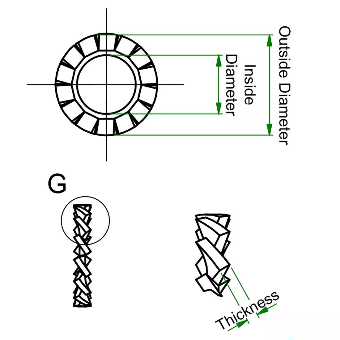 Stainless Steel Tooth Lock Washer - Toothed Lock Washer - Line Drawing