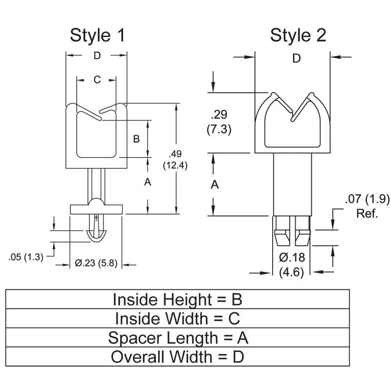 P110650 Wire Saddle - Mini Snap In Standoff - Line Drawing