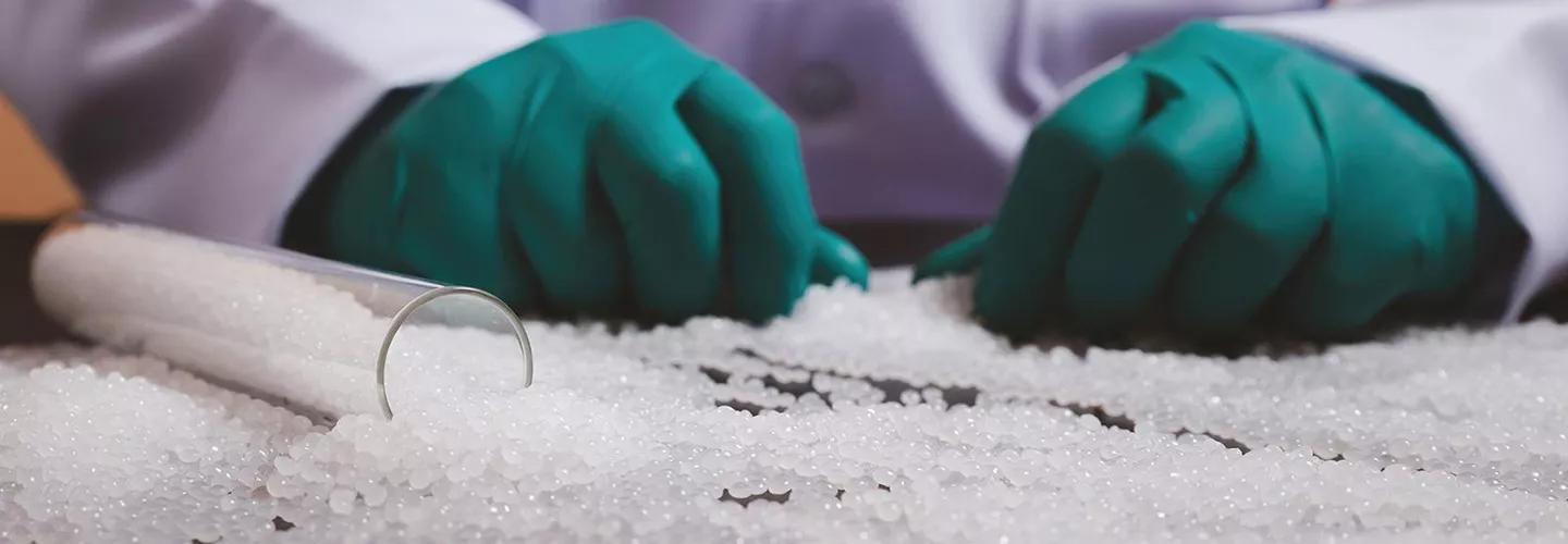 Plastic granules in a lab