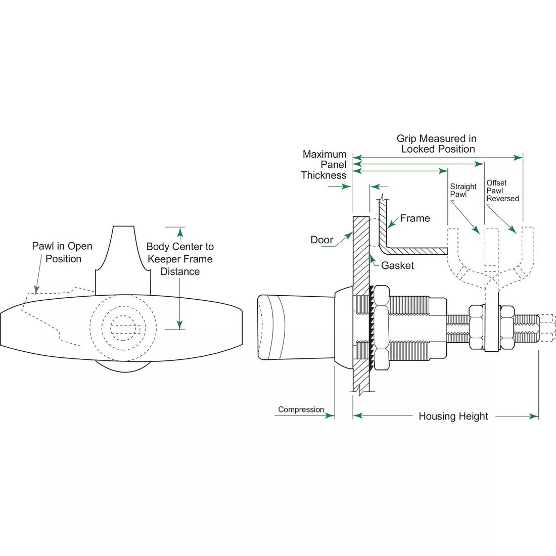 Compression Latches - T Handle - Line Drawing