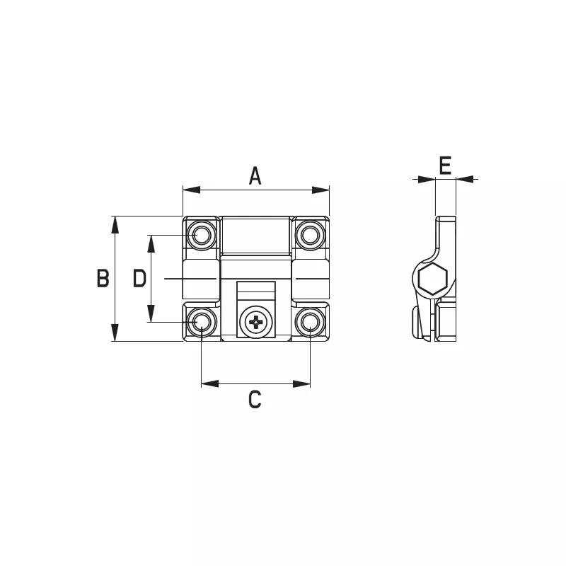 Adjustable Torque Hinges - w/Leaf Screw - Line Drawing