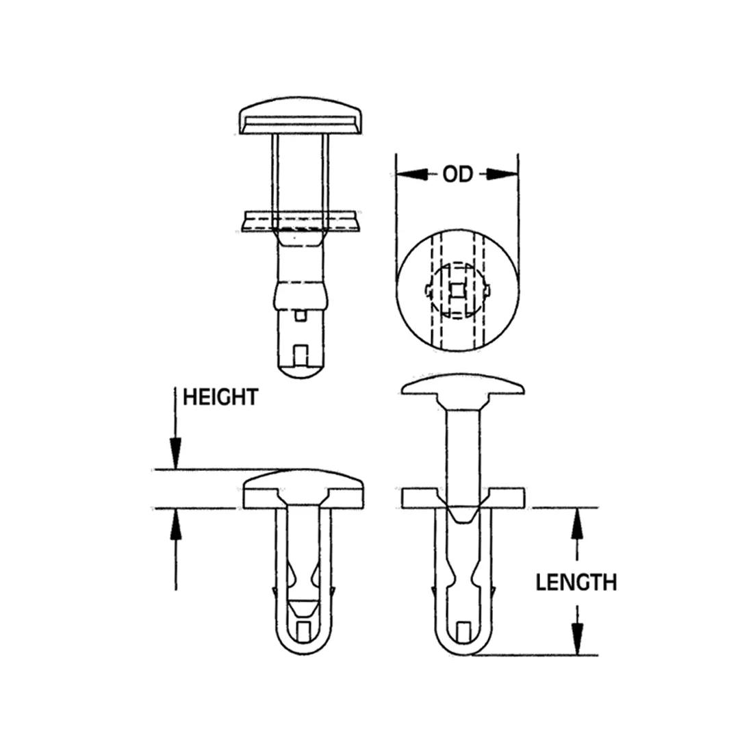 Push-In Rivets - Clinch - Line Drawing