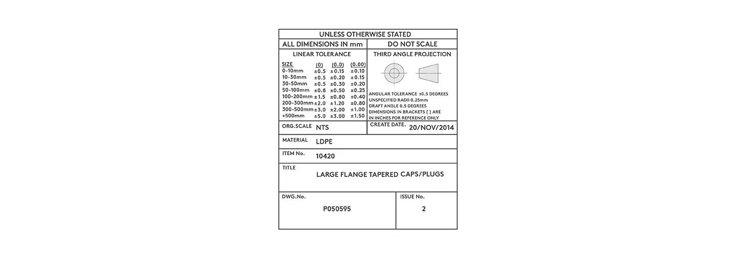 technical drawing of tapered with specifications 