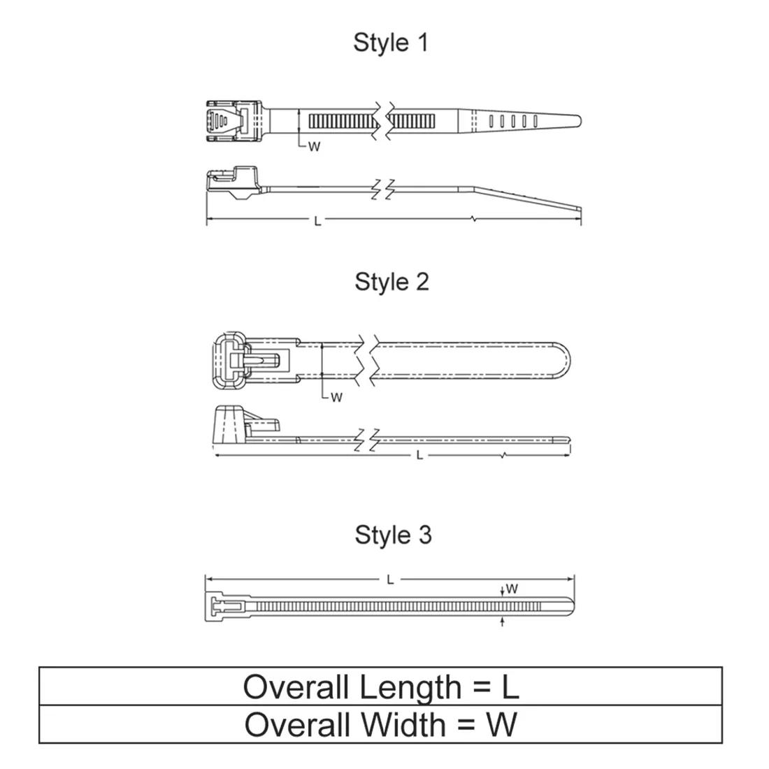 Standard Cable Ties - Releasable Easy - Line Drawing