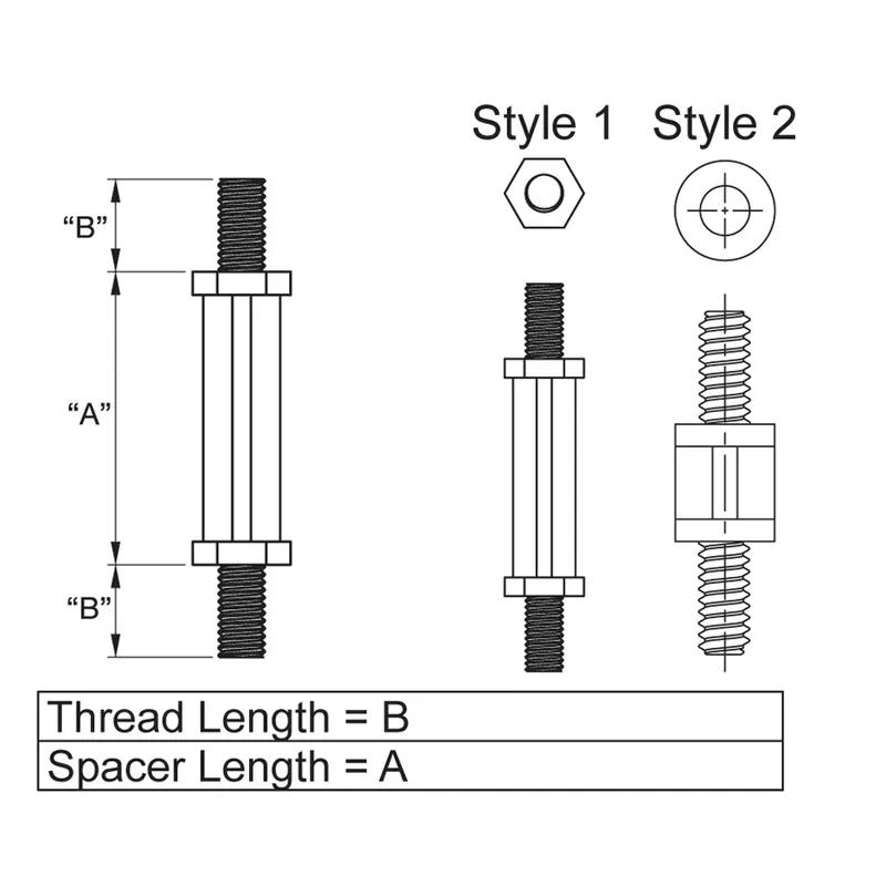 P160156_Male_To_Male_Standoff-Hexagonal_Plastic - Line Drawing