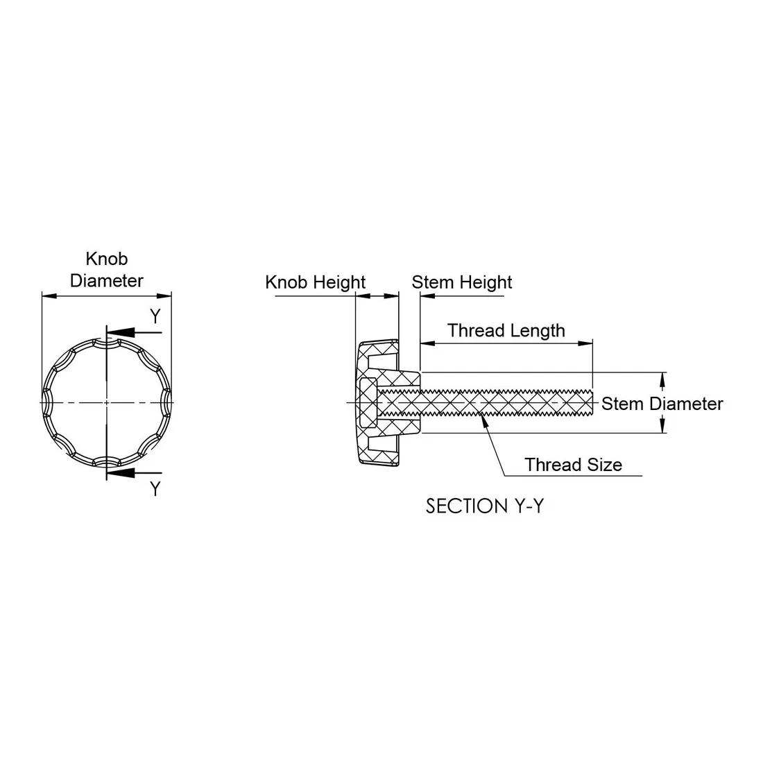 Fluted Grip Knobs - Line Drawing