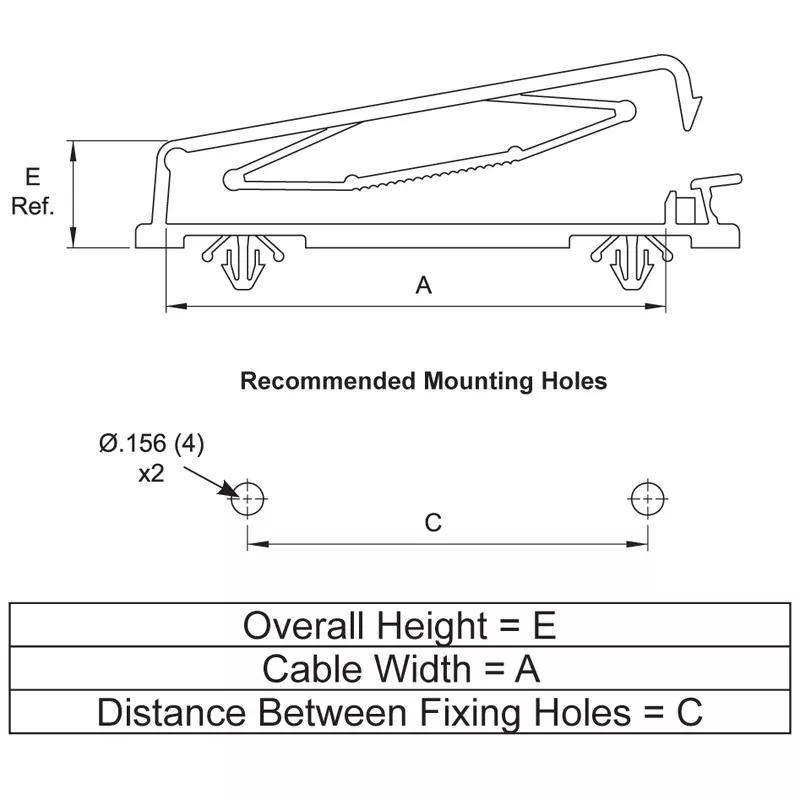 Flat Cable Clamp-Snap In Hinged Tension - Line Drawing