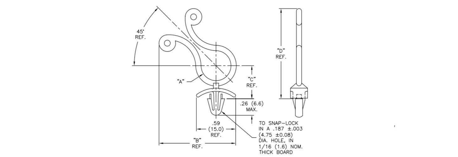 Twist ties with snap mount, 45˚