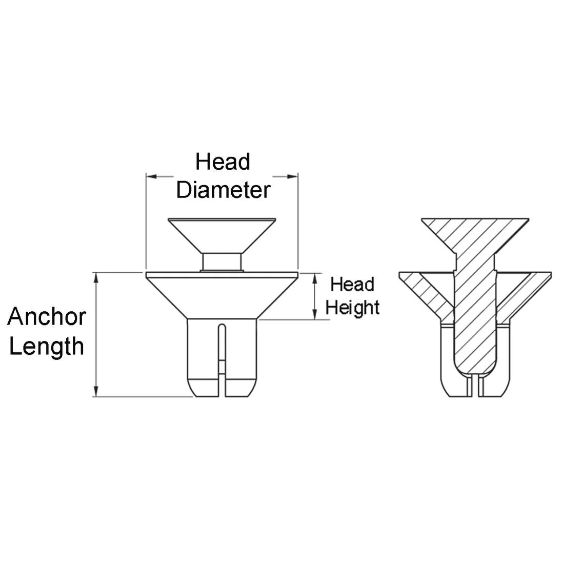 Push-In Rivets - Countersunk - Line Drawing