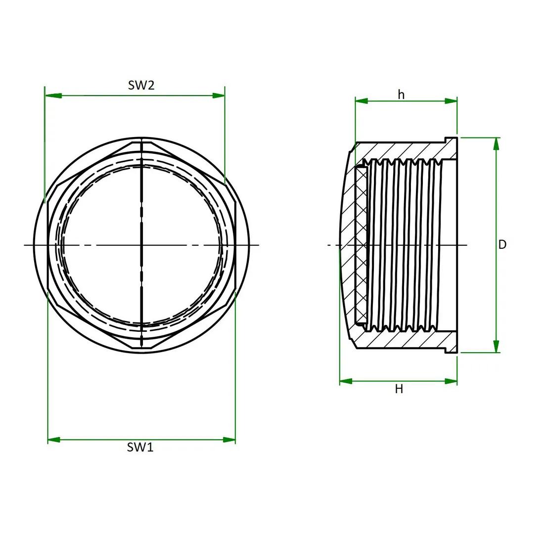 Threaded Sealing Caps - BSP/Gas Threads - Line Drawing