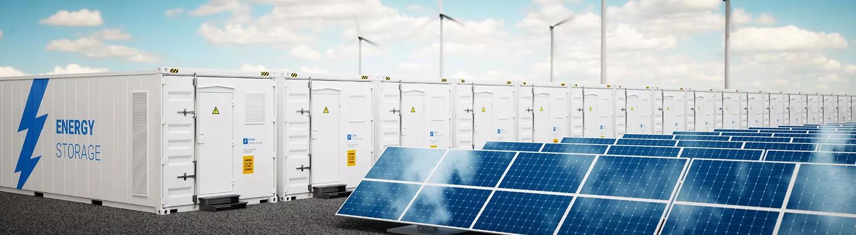 Solar panels and energy storage containes