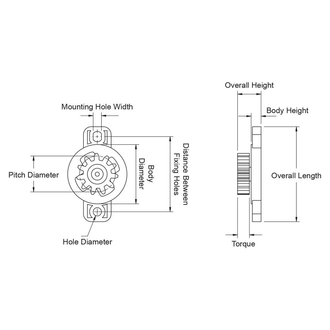 Rotary Dampers - With Gear - Line Drawing