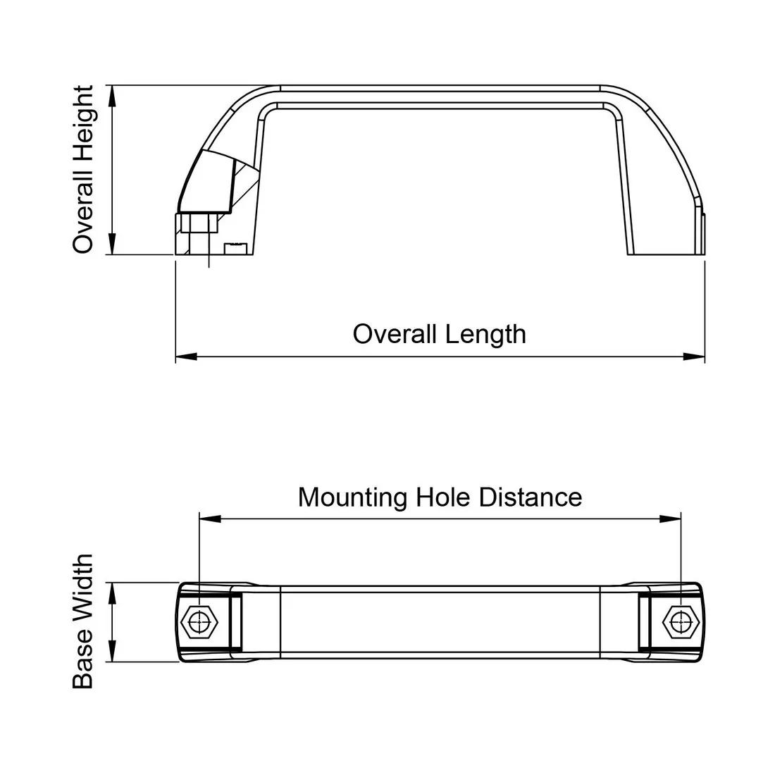 Plastic Pull Handles - Through Hole One-Sided - Line Drawing