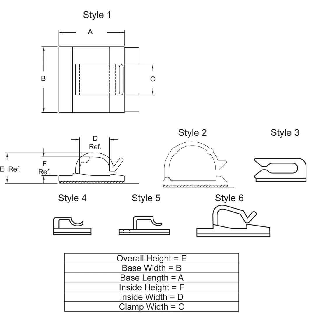 Wire Clip - Plastic Adhesive Mount - Line Drawing