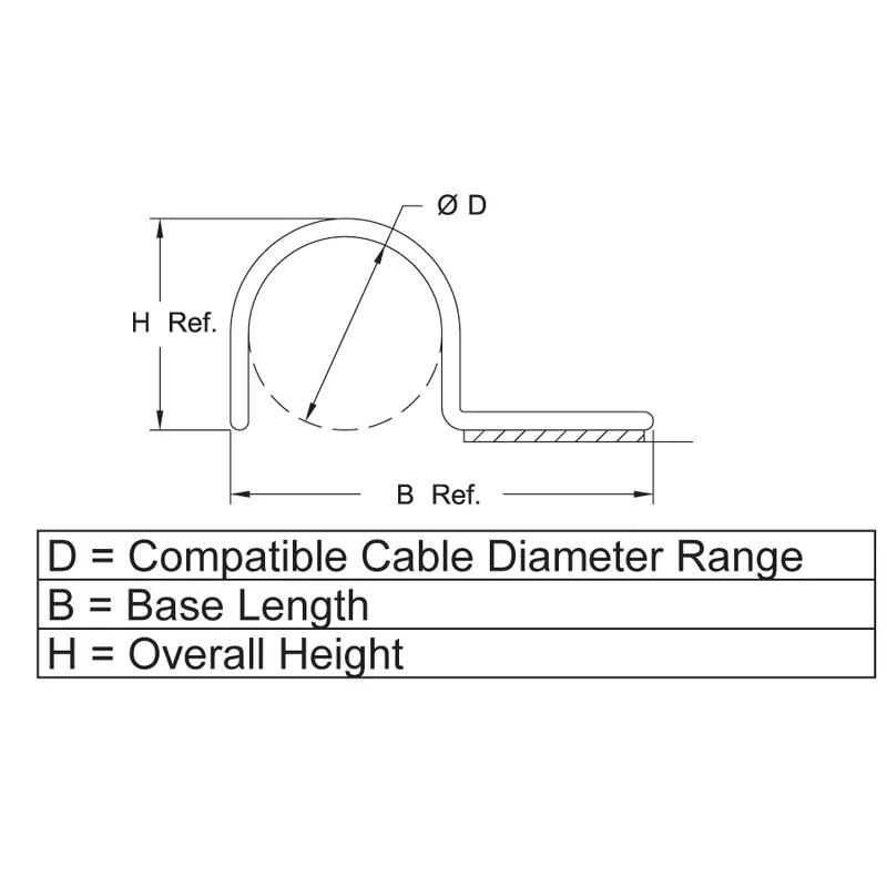 P110660 Cable Clamps - Half U Adhesive Mount - Line Drawing
