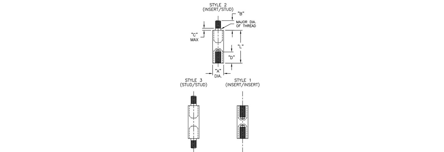 Entretoises pour circuits imprimés - rondes/filetage métrique/isolant/nylon et laiton