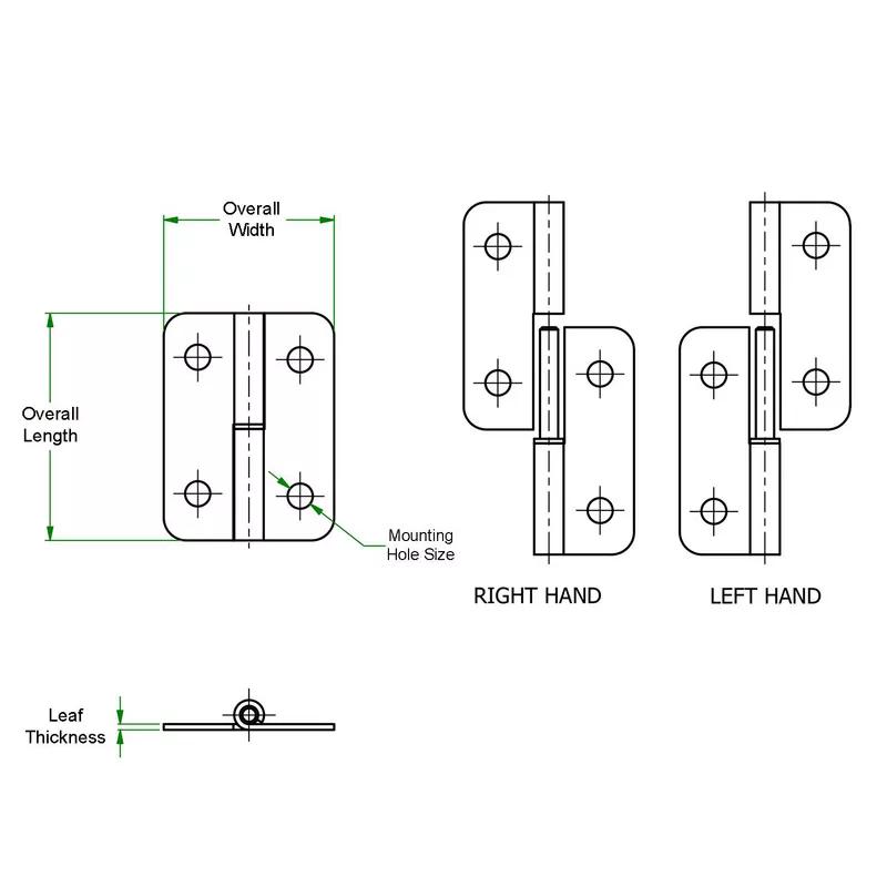 Lift Off Screw Mount Hinge - Line Drawing