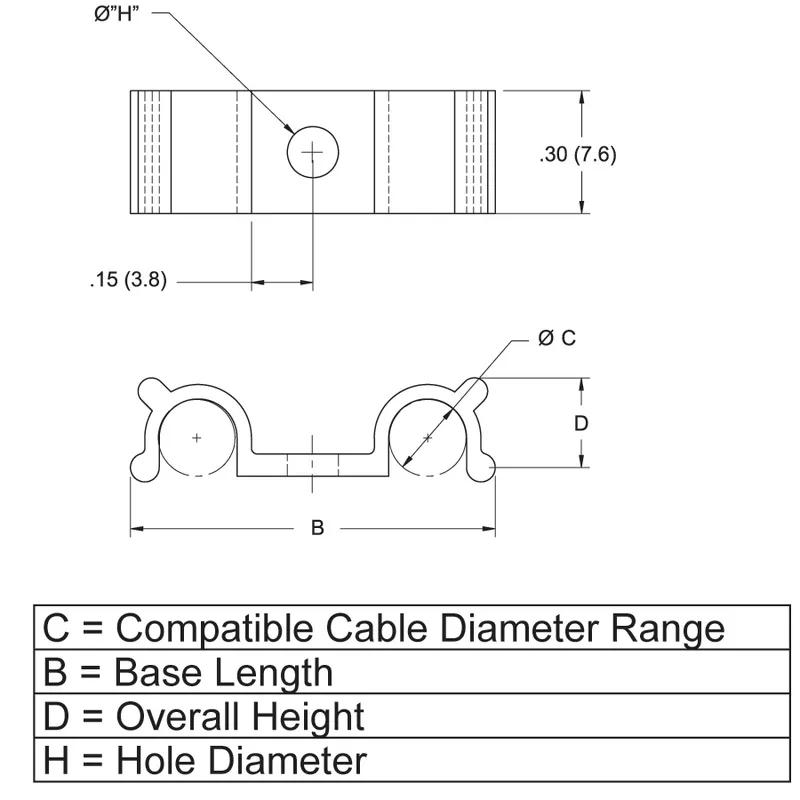 P110032_Cable_Clamps_-_Dual_Half_U_Screw_Mount - Line Drawing