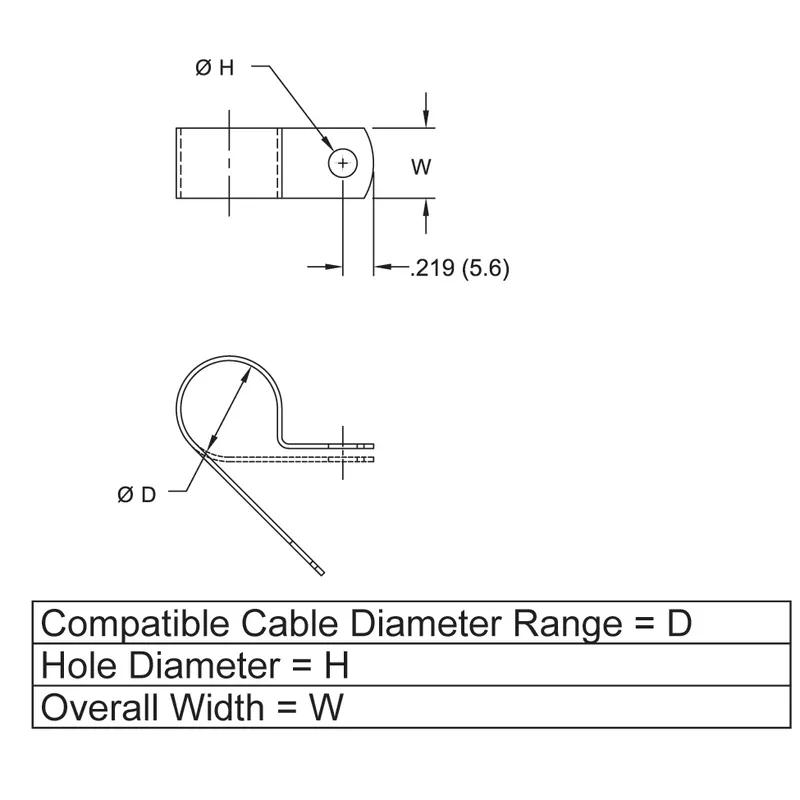 P110735_Cable_Clamps_-_Screw_Mount_P_Style_Aluminum_Vinyl_Coated - Line Drawing