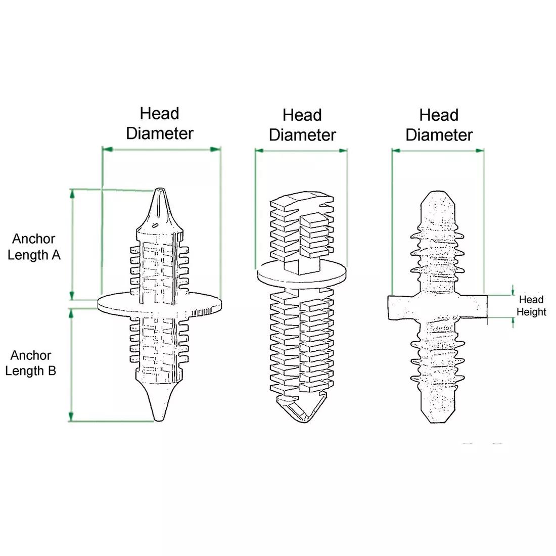 Push-In Rivets - Double-ended Fir Tree - Line Drawing
